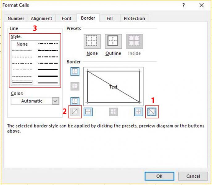 Gạch chéo ô trong Excel