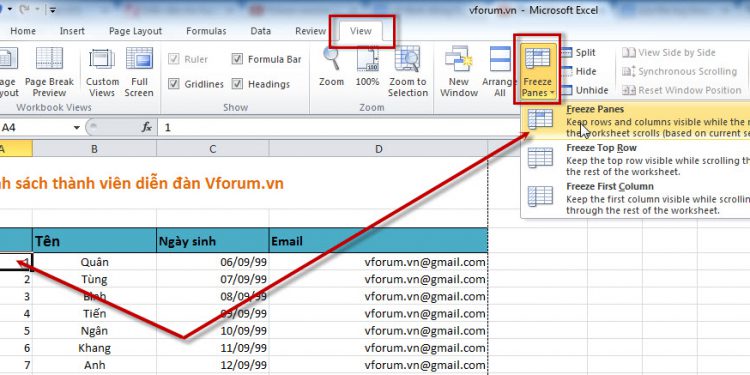 Cách cố định một dòng trên Excel