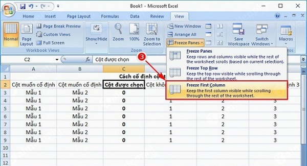 Cách cố định cột trong Excel